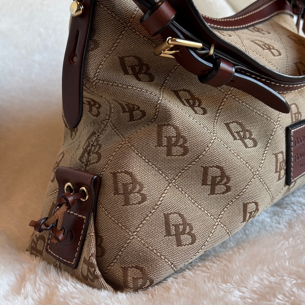Dooney & Bourke Signature DB Monogram East West Slouch Bag | Leather Trim - Picture 4 of 14